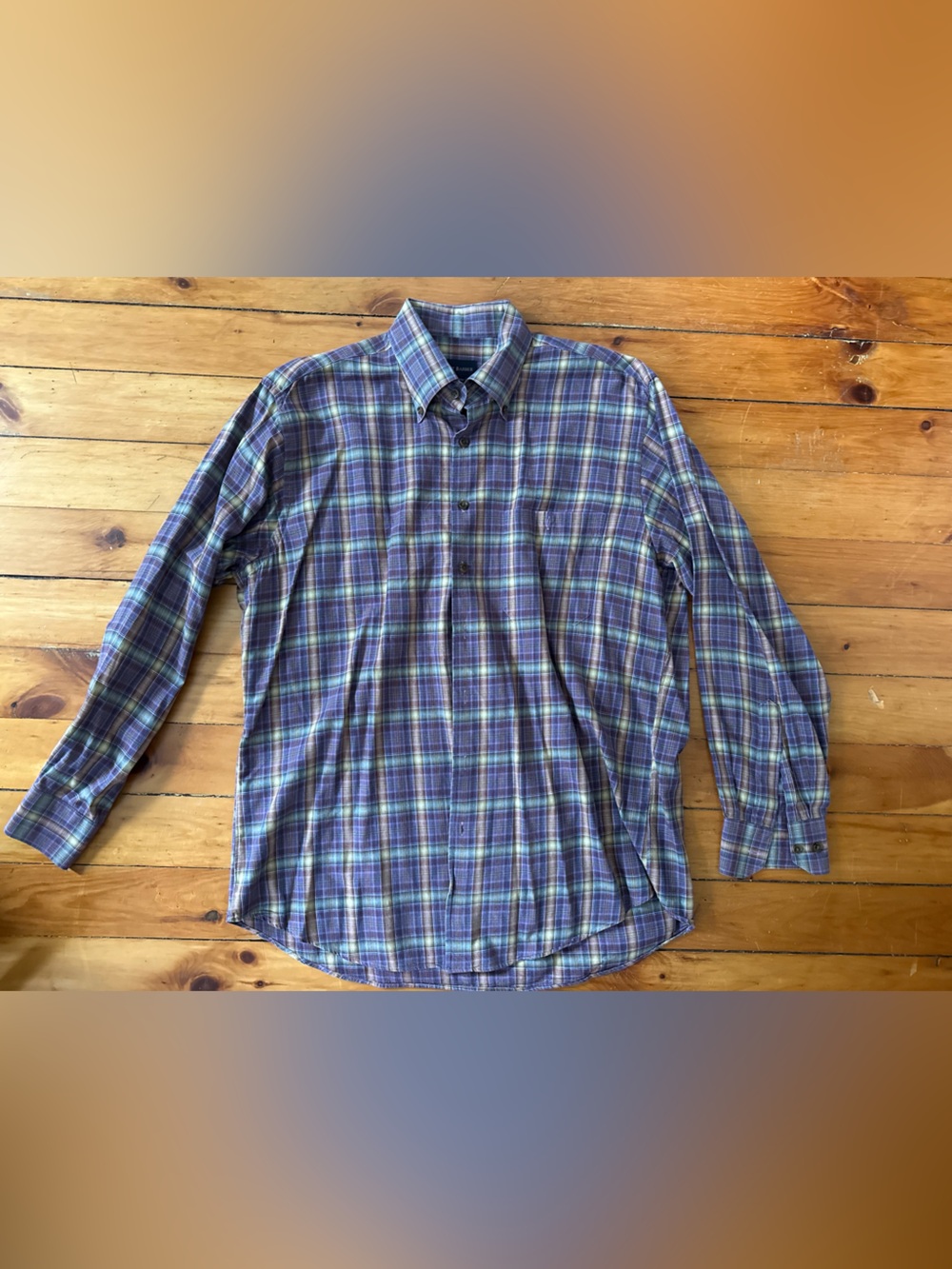 Scott Barber Mens XL Button Down Shirt Gray Purple Plaid Long Sleeve 100% Cotton